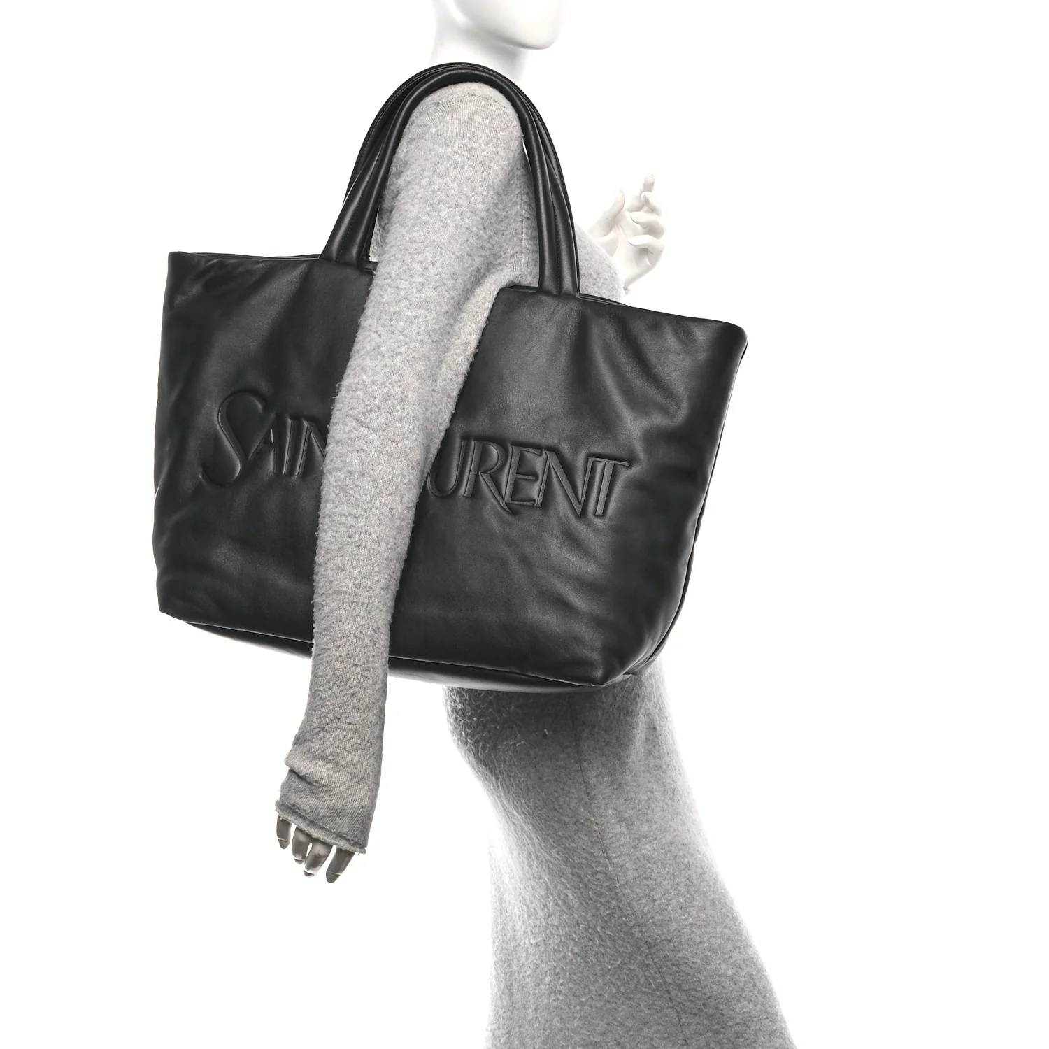 Lambskin Wide Puffer Tote Black