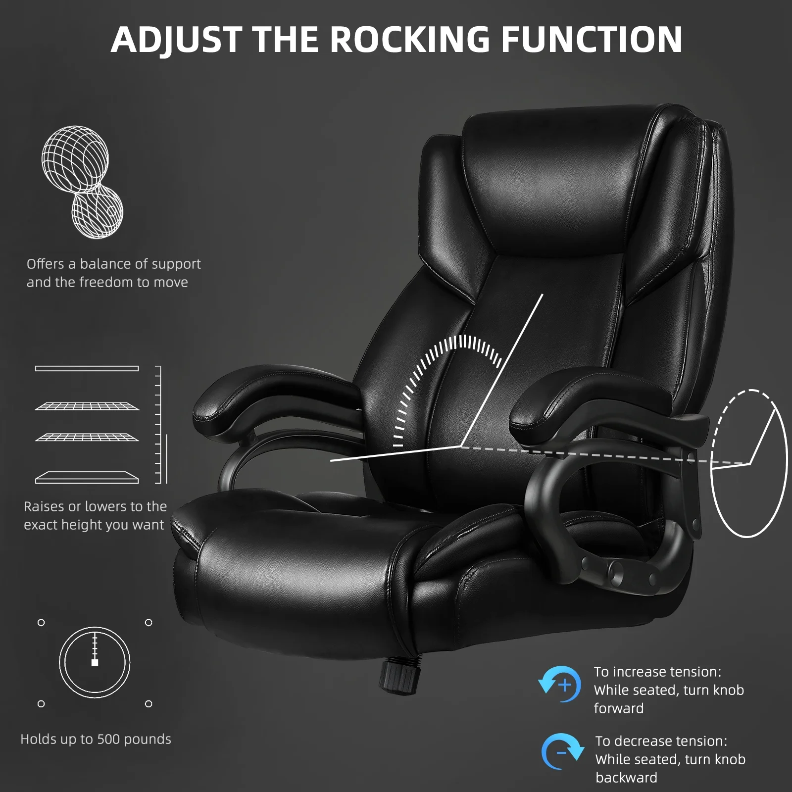 Heavy Duty Big and Tall Office Chair 500lbs with Adjustable Lumbar Support,High Back Office Chair for Adults(Black) - Image 4