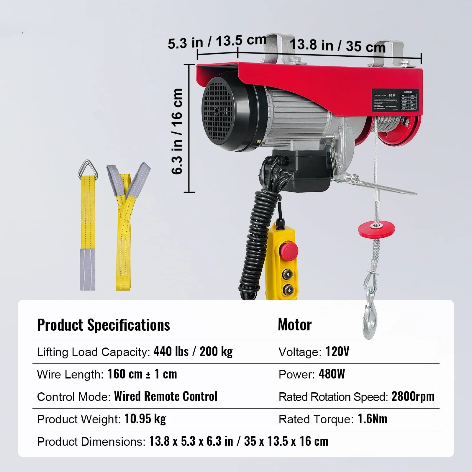 BENTISM Lift Electric Hoist 440 lb, 480W 110V Electric Winch with 14ft Wired Remote Control