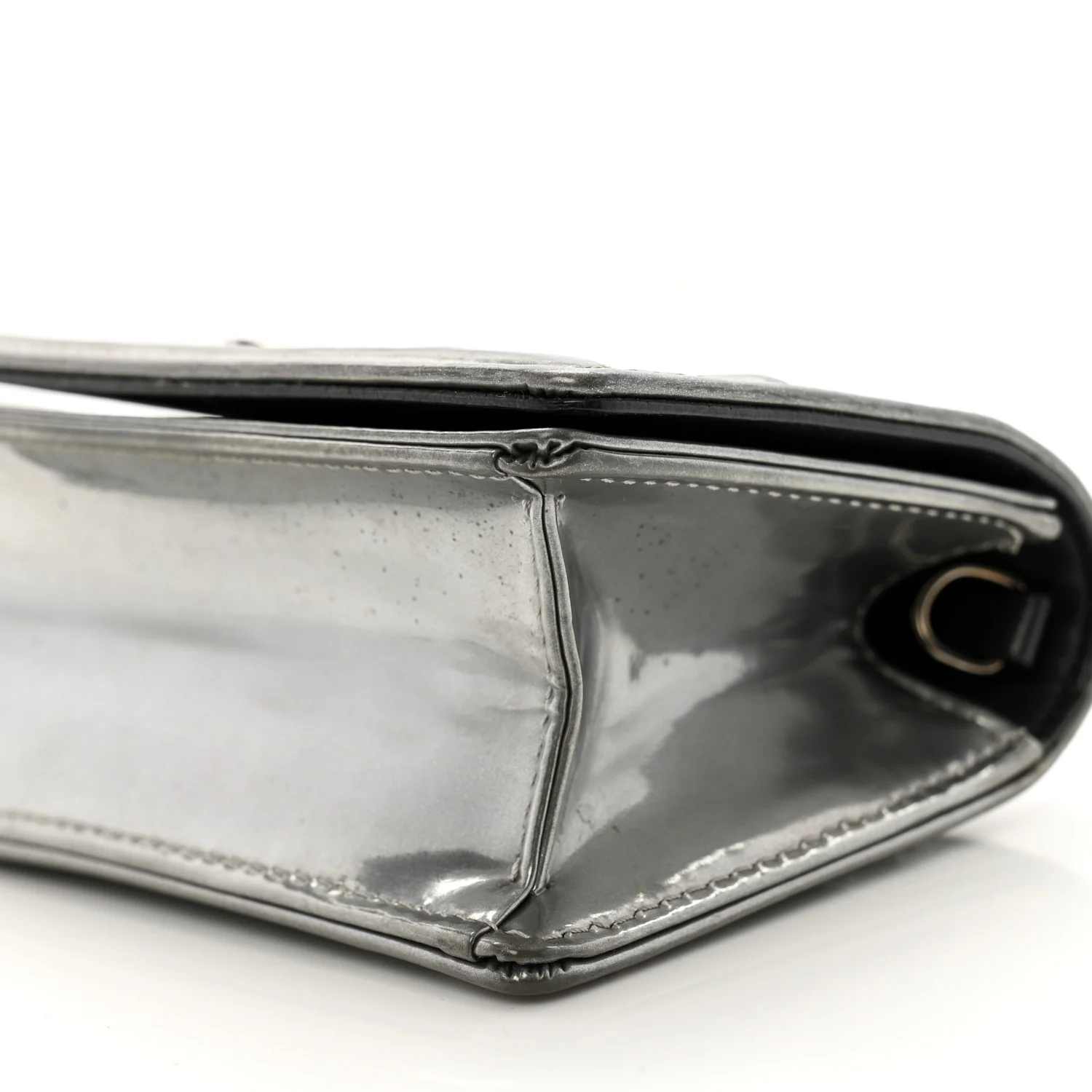 Metallic Patent Micro-Cannage Baby Diorama Flap Bag Silver