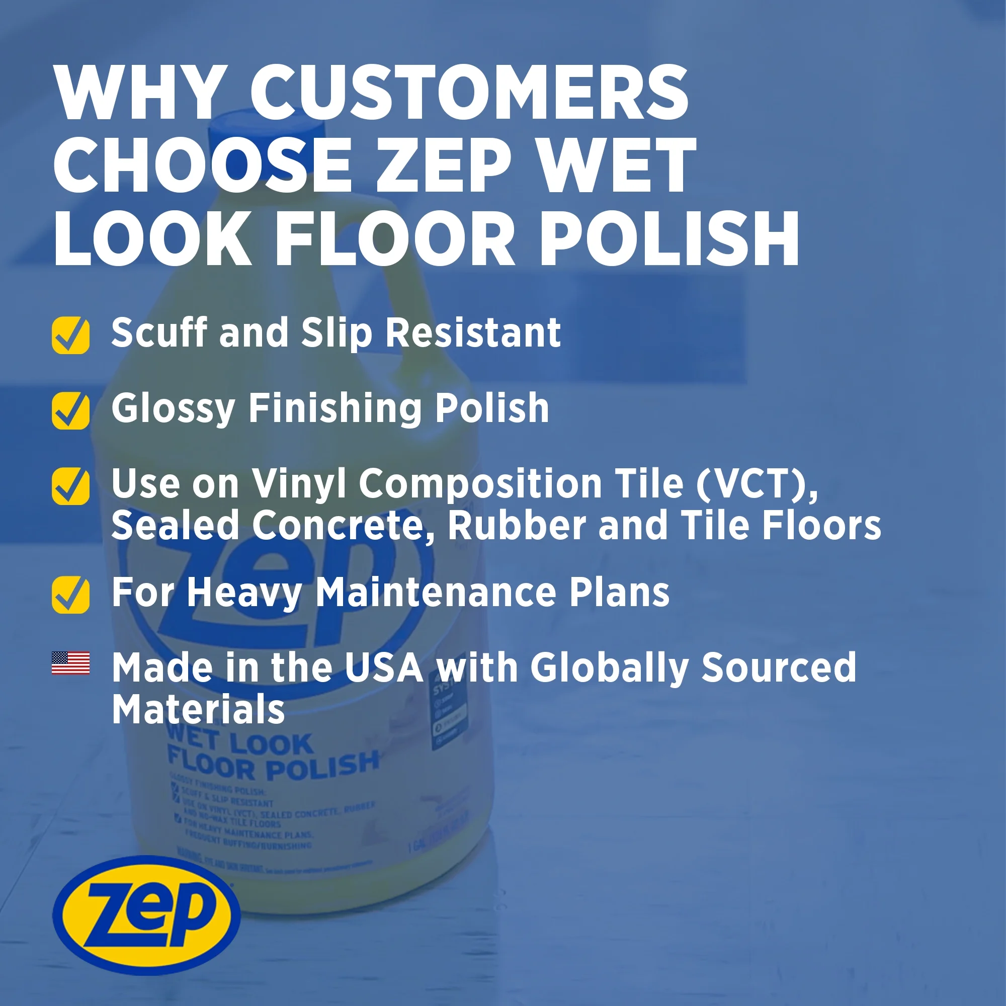 Wet Look Floor Polish 5 Gallon (1 Unit) ZUWLFF5G Long-Lasting Glossy Finishing Polish for Vinyl (VCT), Concrete, and Tile Floors(1) - Image 3