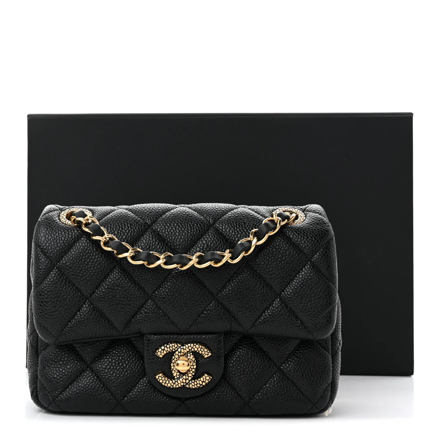 Grained Lambskin Quilted Mini Flap Black