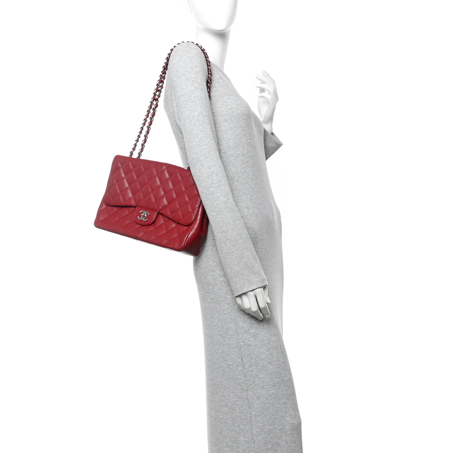 Caviar Quilted Jumbo Single Flap Dark Red