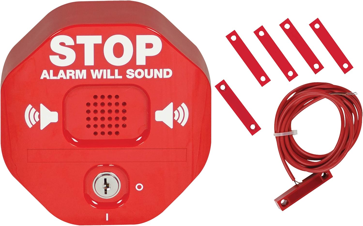 Safety Technology International, Inc. STI-6402 105 dB Exit Stopper® Multifunction Door Alarm for Double Doors with on/Off Switch and 9 Volt Battery, red