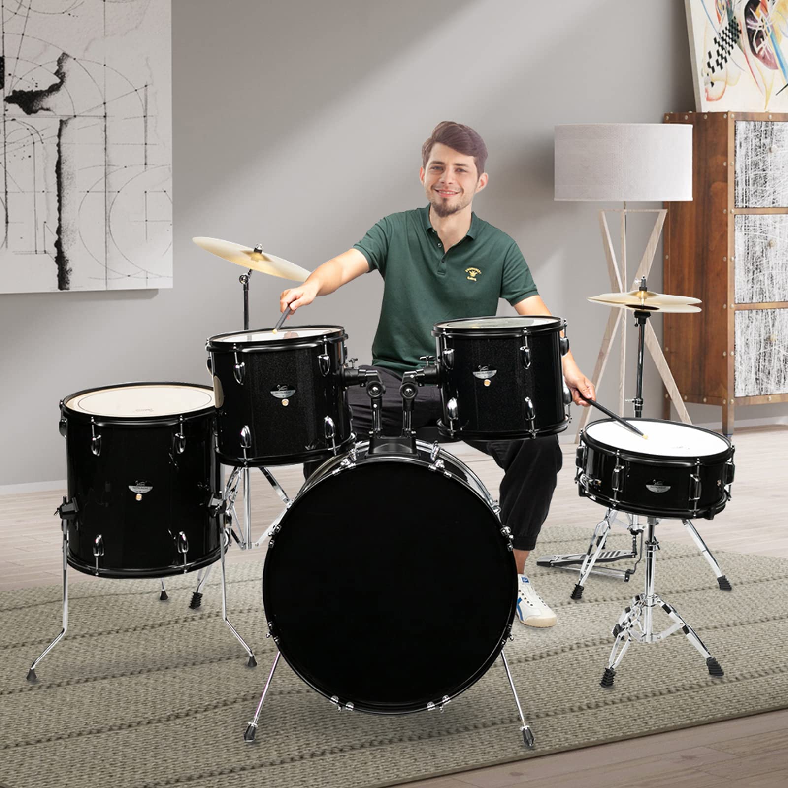 Ktaxon 5-Piece Adult Drum Set. 22 Inch Full-Size Drums Kit