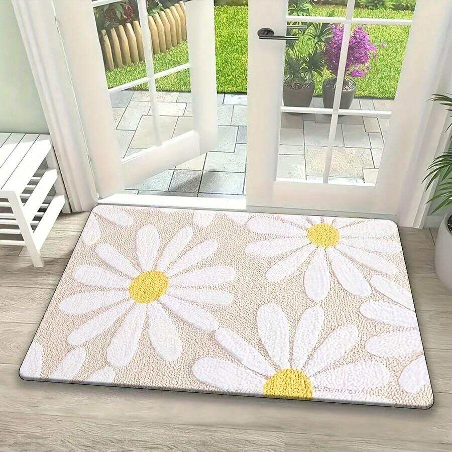 [Products] Three-Dimensional Small Daisy Pattern, Soft and Durable, Machine Washable and Easy to Clean, Lightweight, Soft, and Comfortable, High-Quality Flannel + Non-Slip Backing, Entrance Mat, Kitchen Mat, Living Room Carpet, Bedroom Carpet - wanlinfang