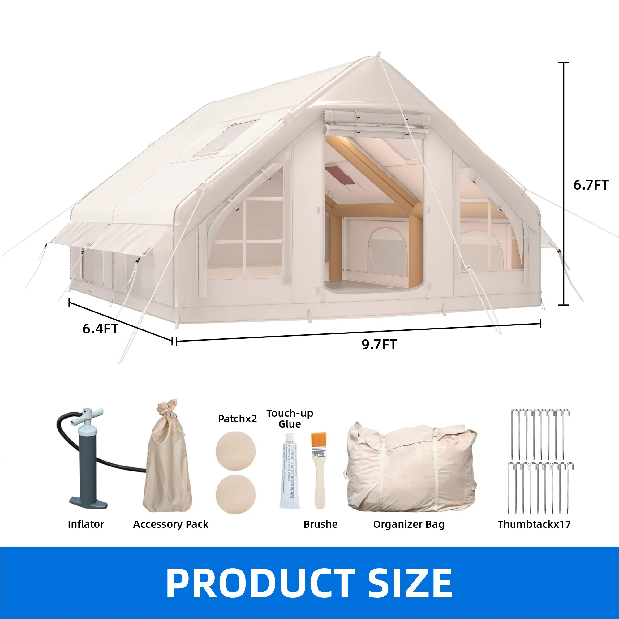 Easy Setup 4 Season Waterproof Windproof Outdoor Blow Up Glamping Tent with Pump, Suitable for 2-6 people - Image 5