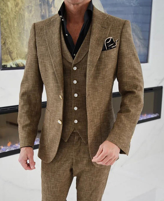 Ensemble blazer et pantalon 2 pièces à motif texturé, revers cranté et poches