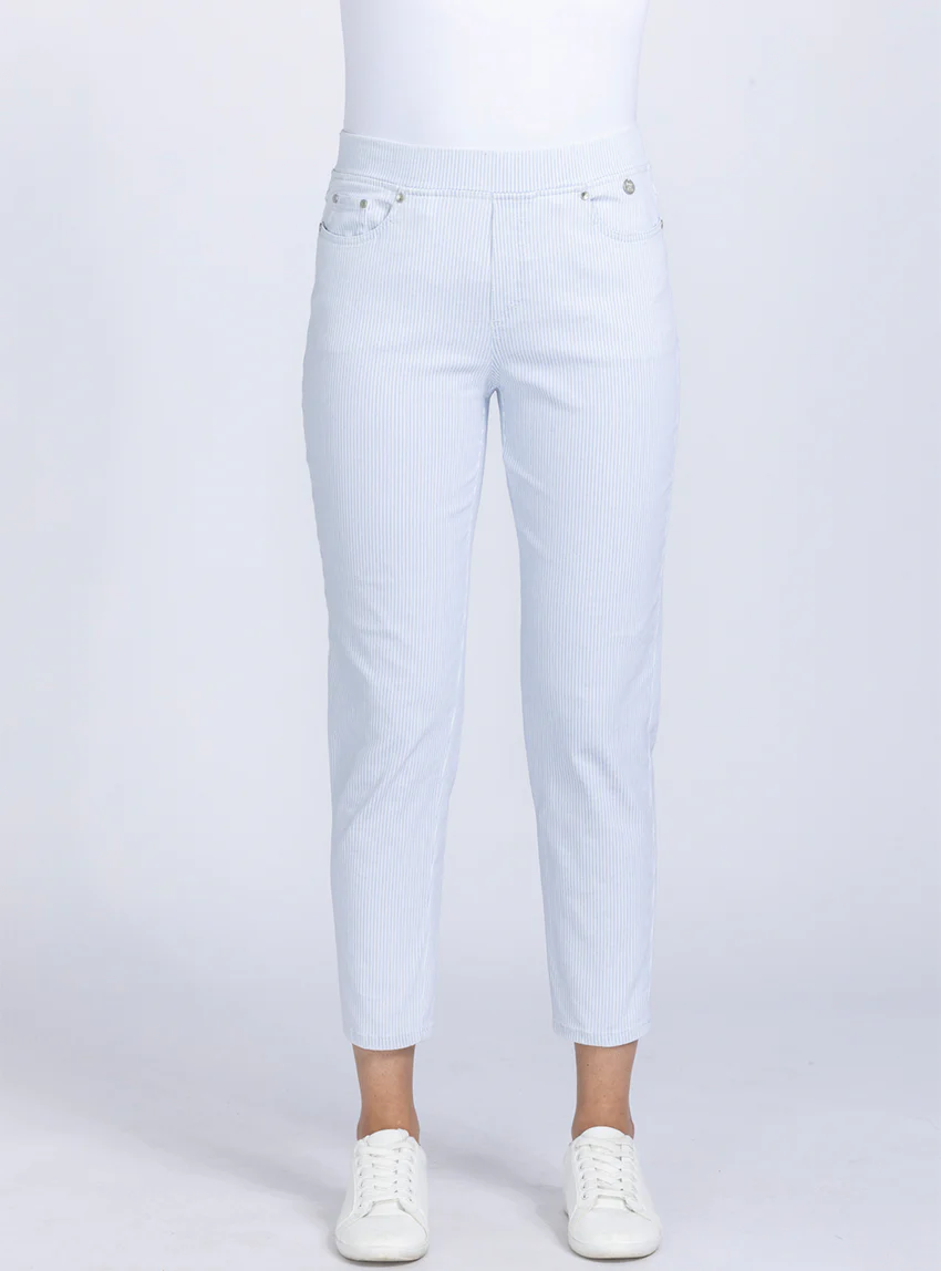 Pantalon femme 7/8° rayé bleu