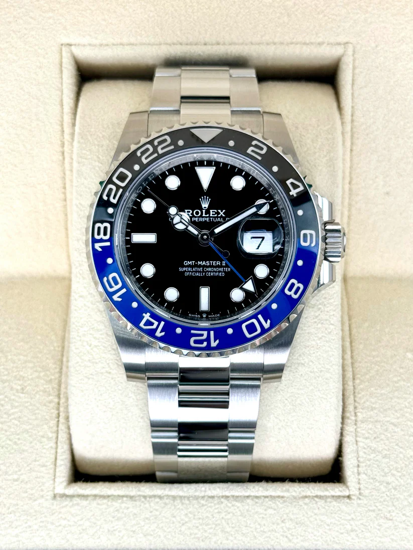 [Super Clone]RLX GMT-Master II 40 Watch - Black and Blue Batman Bezel - Black Dial - Oyster Bracelet | Ref m126710blnr-0003
