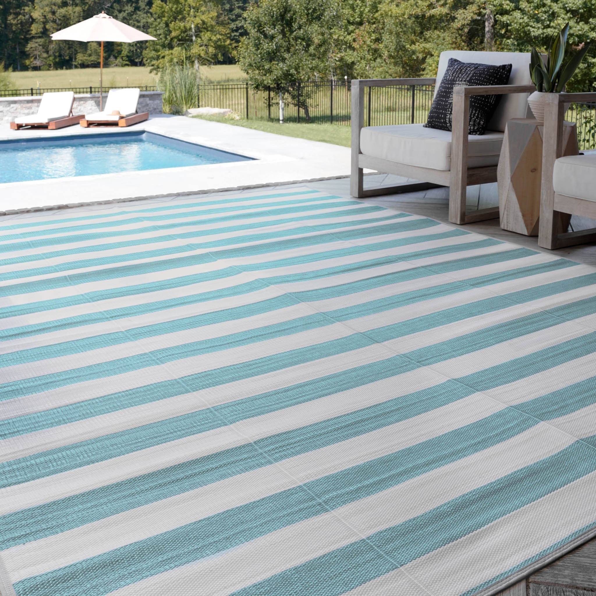 Alise Rugs Lalune Beach Stripe Indoor/Outdoor Area Rug - Aqua/White - 5' x 6'11''