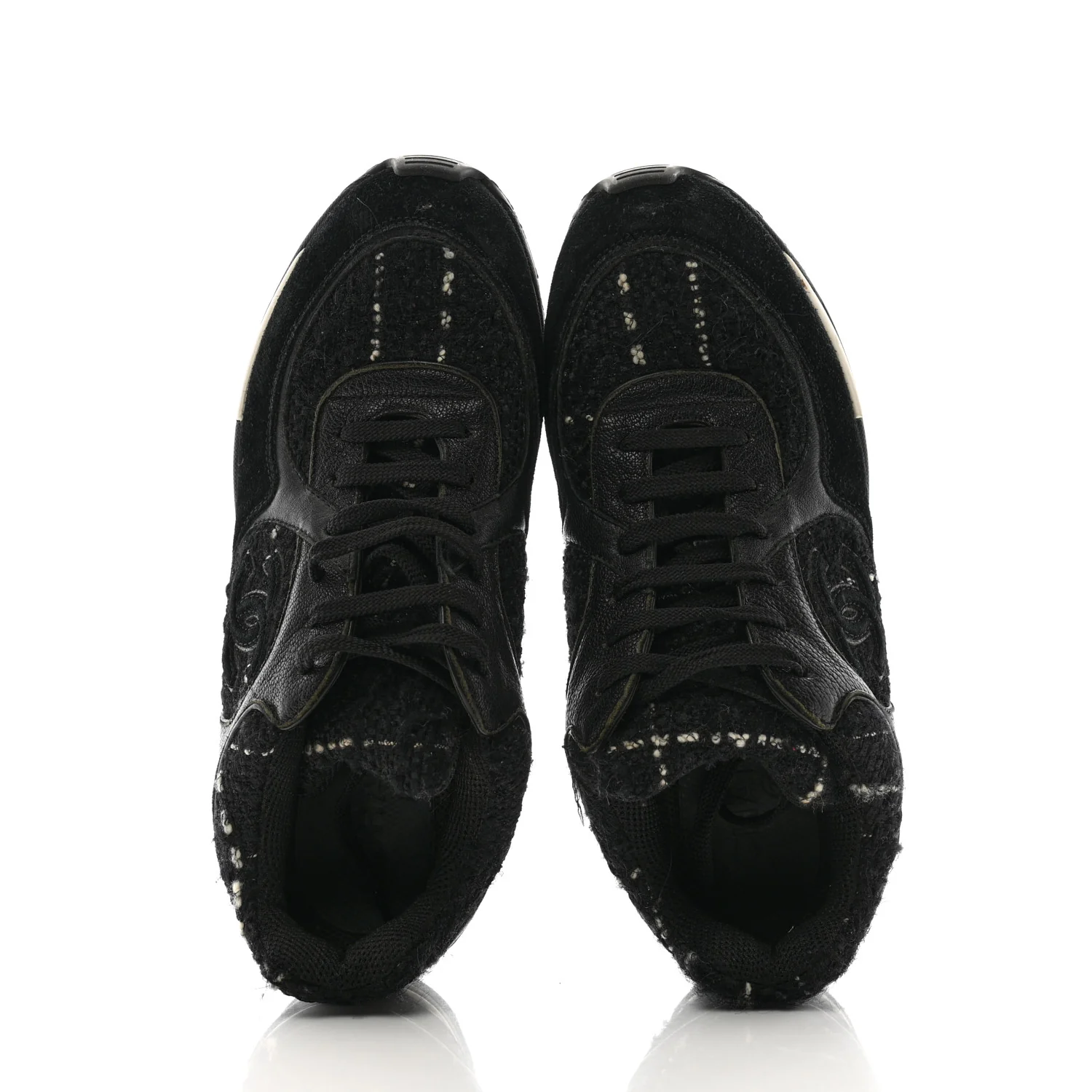 Tweed Suede Goatskin CC Sneakers 38 Black White