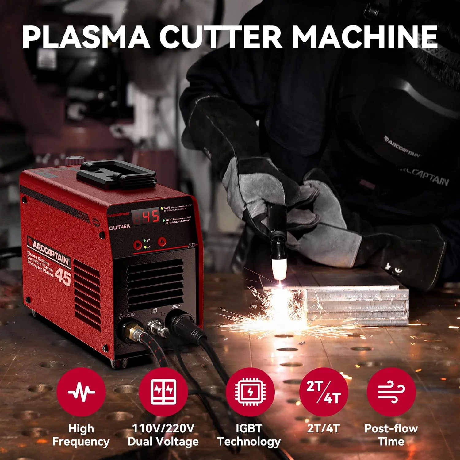 Plasma Cutter, 45Amp Cutter Machine, 110V/220V Dual Voltage Digital Display IGBT Inverter Plasma Cutting Machine with 2T/4T Function - Image 3