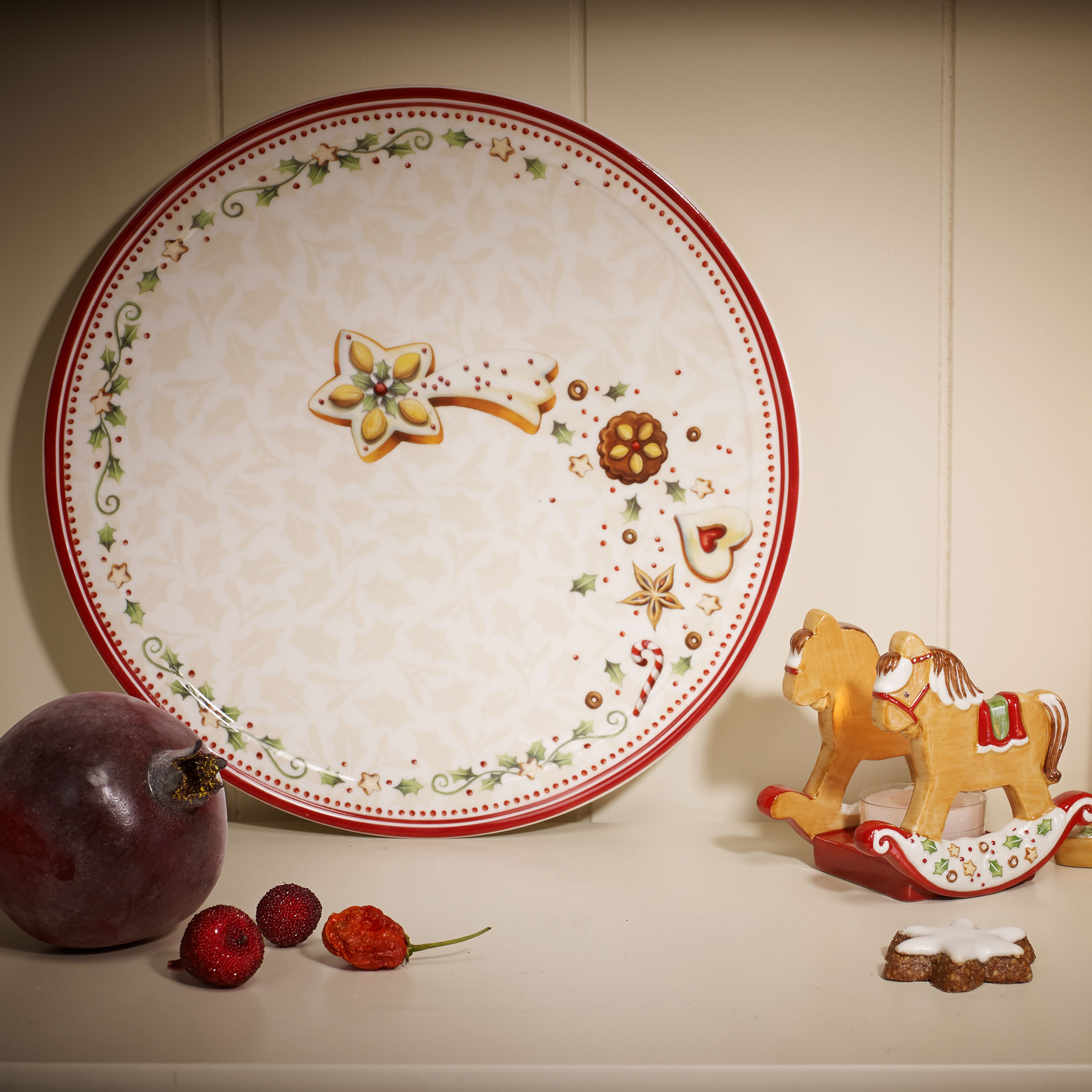 Winter Bakery Delight Salad/ Dessert Plate - Red, 8.5'', Premium Porcelain
