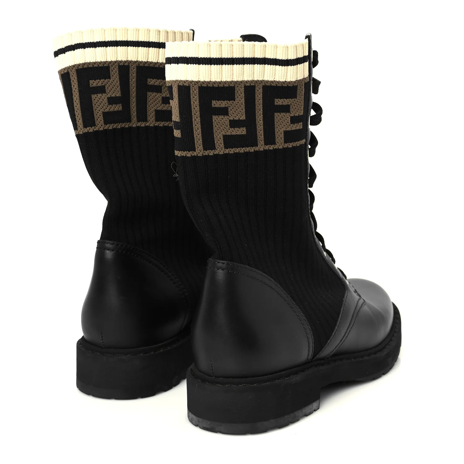 Calfskin Stretch Fabric Rockoko Biker Boots 36 Tobacco Black Marino