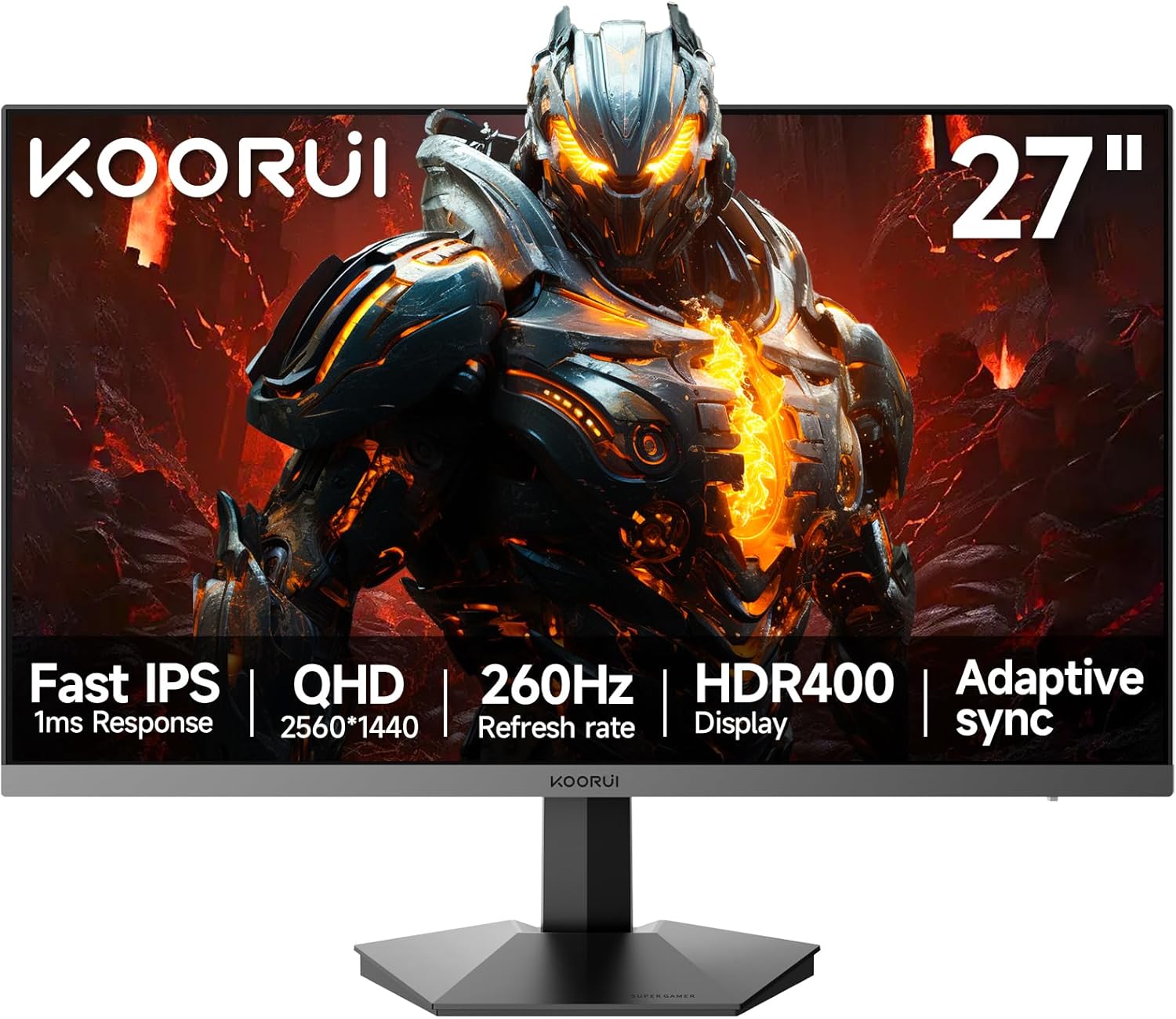 KOORUI 27 inch Gaming Monitor 1440p  Monitor 2K with Fast IPS Panel  VESA Mountable Pc Monitor Gaming with HDMI & Displayport Ports  Adaptive Sync  Compatible FreeSync & G-Snyc for PC  Laptops & PS5