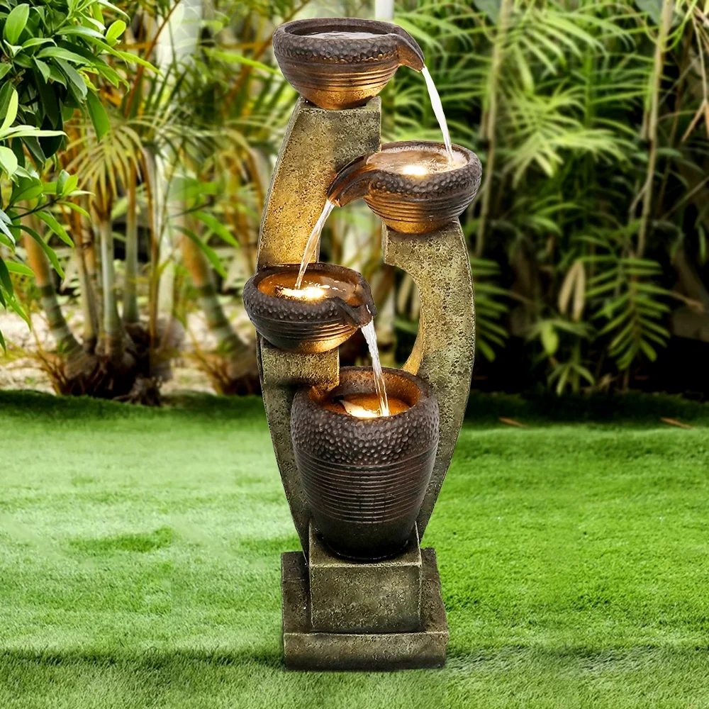 Watnature 40 H Outdoor Water Fountain - 4 Crocks Outdoor Modern Outdoor Waterfall with Contemporary Design for Garden, Patio, Deck, Porch, Backyard and Home Art Décor