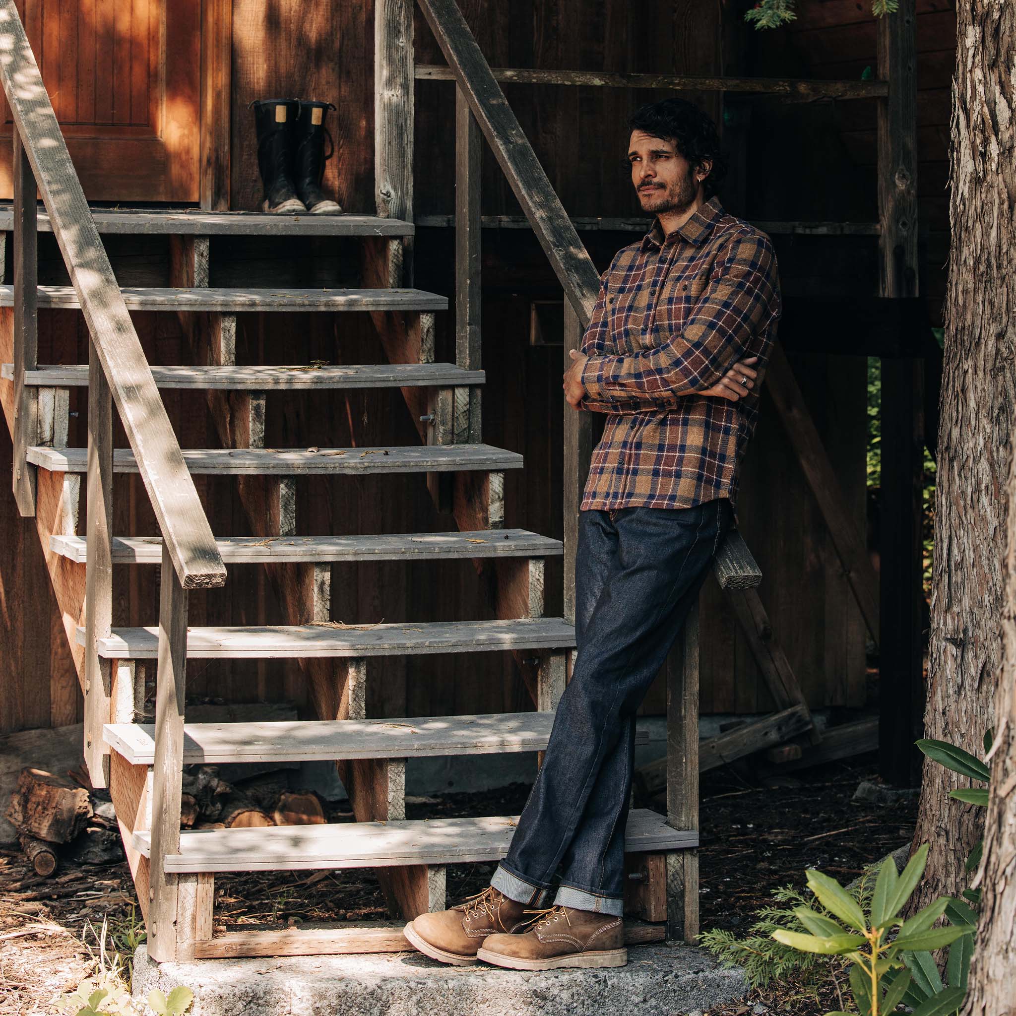 The Utility Shirt in Caramel Jaspe Herringbone Plaid