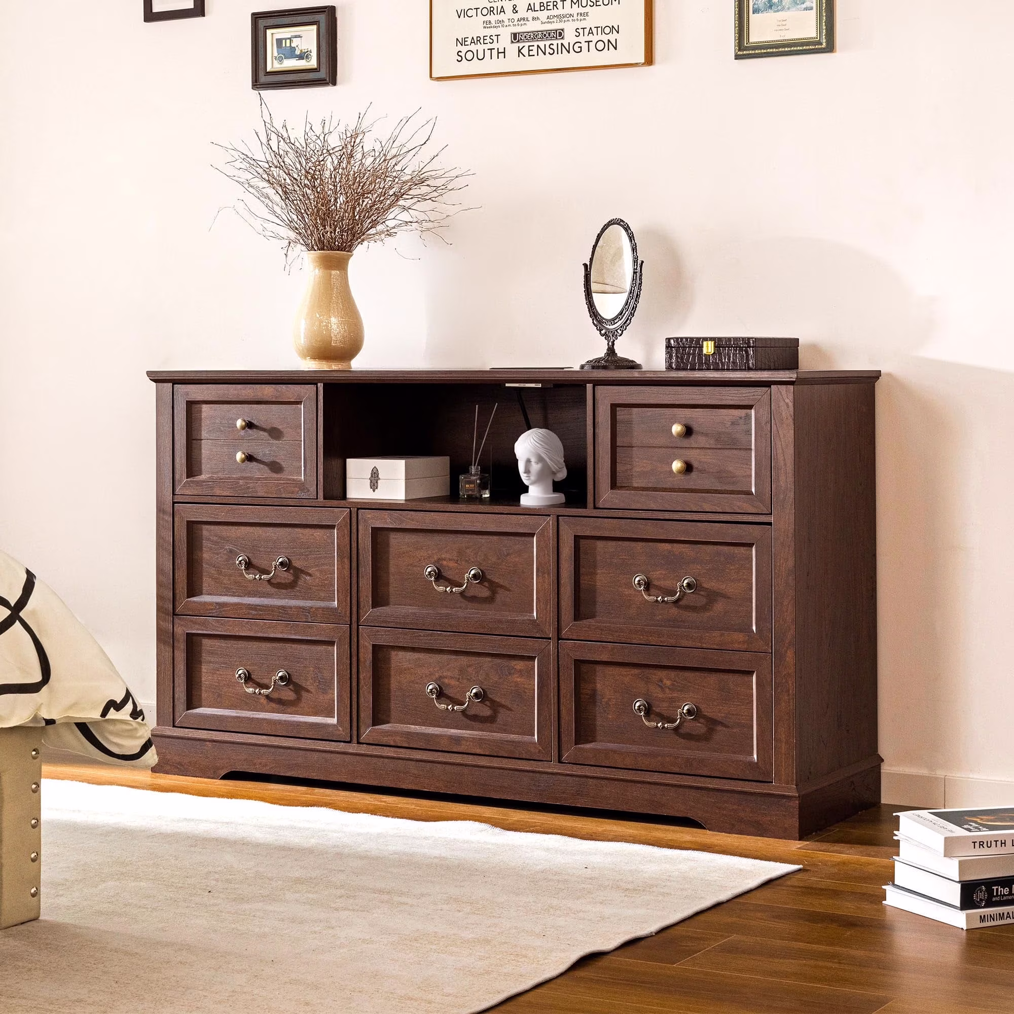 Wood Dressers for Bedroom with 9 Drawers White Dresser Chest of Drawers for Living Room(White/9 Drawers) - Image 3