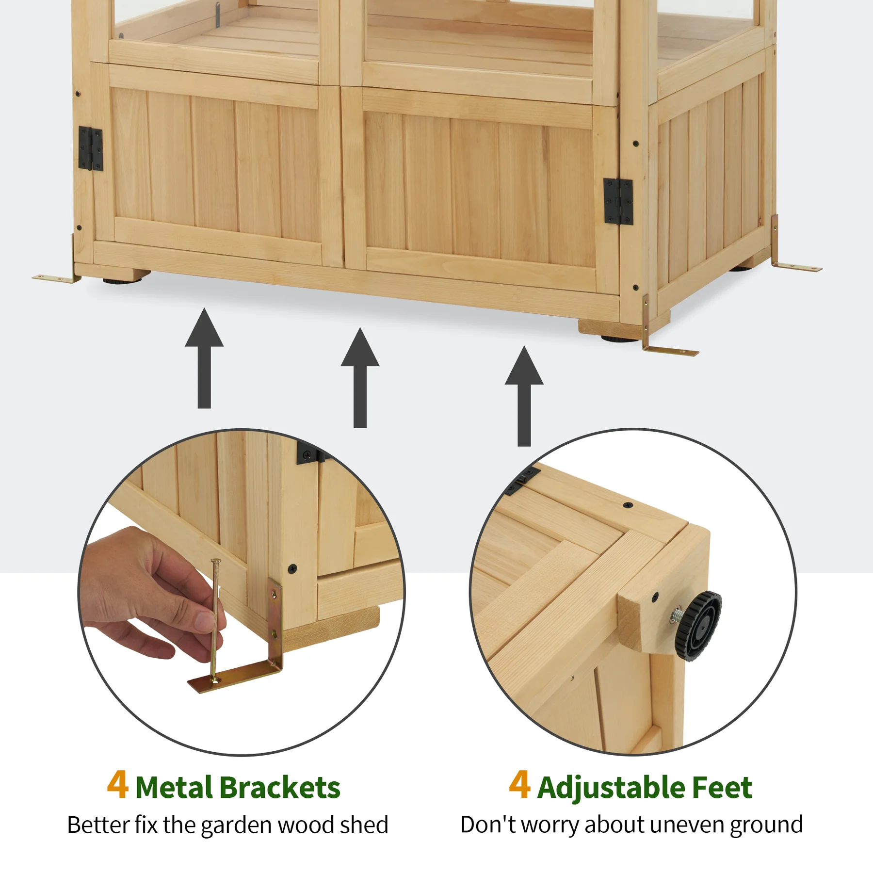 Cold Frame Greenhouse, 3 tier Wooden Greenhouse Cabinet with Adjustable Shelf, Garden Cold Frame Shed for Outdoor Indoor Use, 0847(Natural) - Image 6