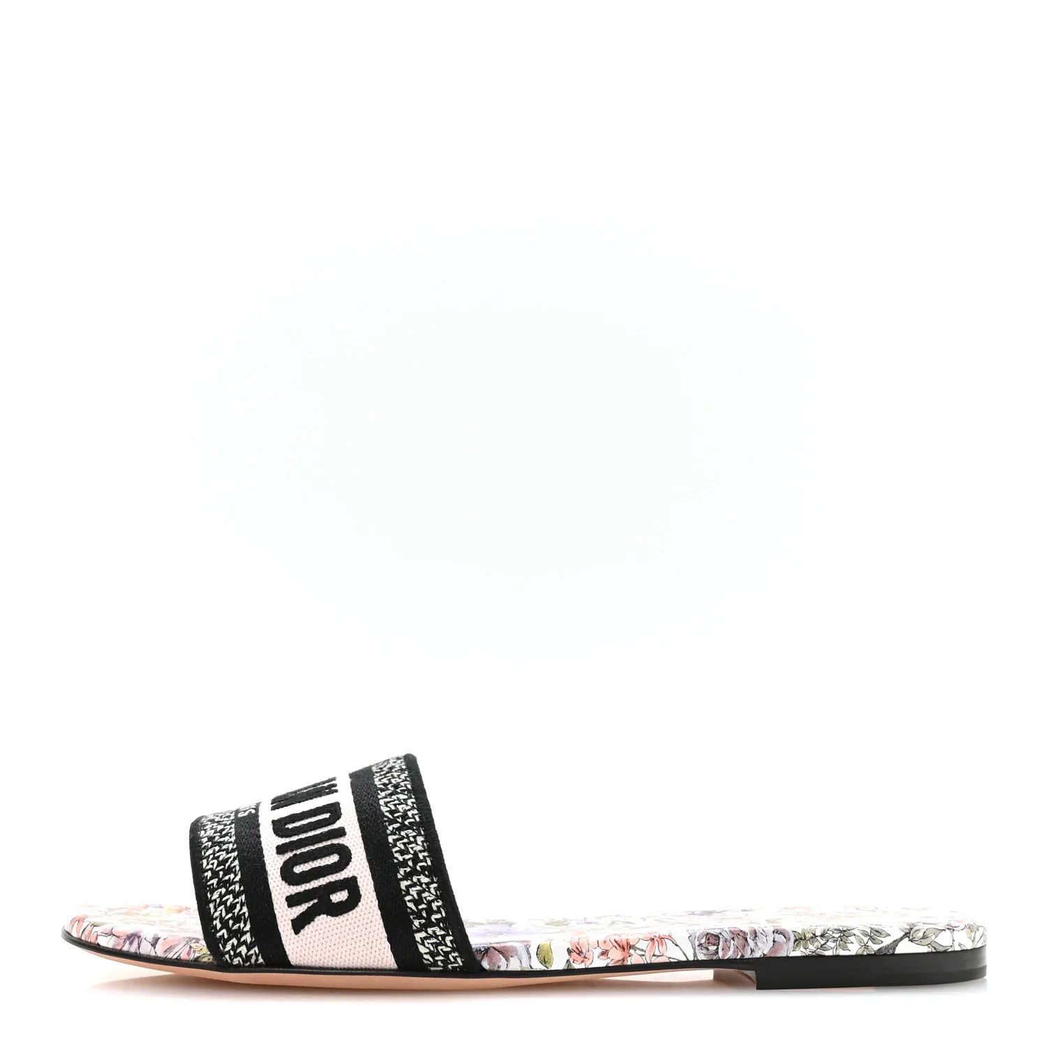 Canvas Embroidered D-Floral Dway Mules Slide Sandals 39.5 Off White Multicolor