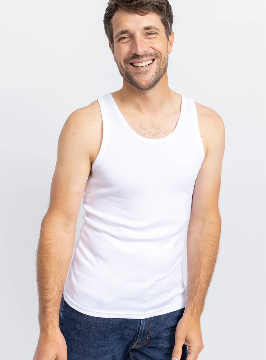 Tee-shirt homme sans manches en coton blanc