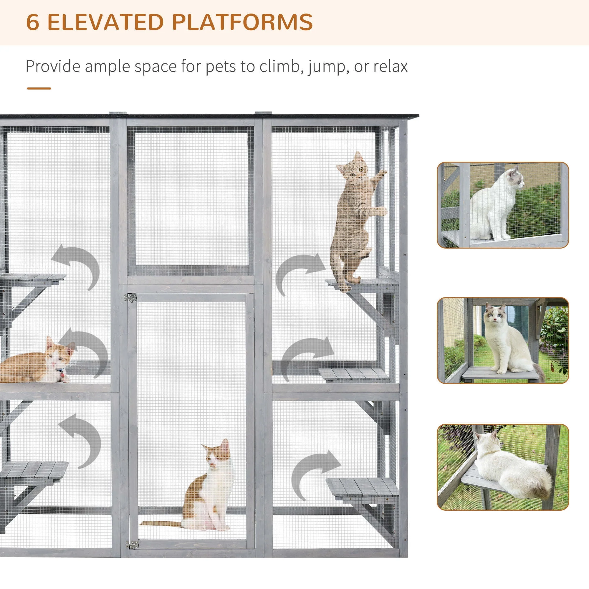 Wooden Catio Enclosure with Weather Protection, 6 Platforms, Outdoor, Large, 71" x 38.5" x 71" - Image 9