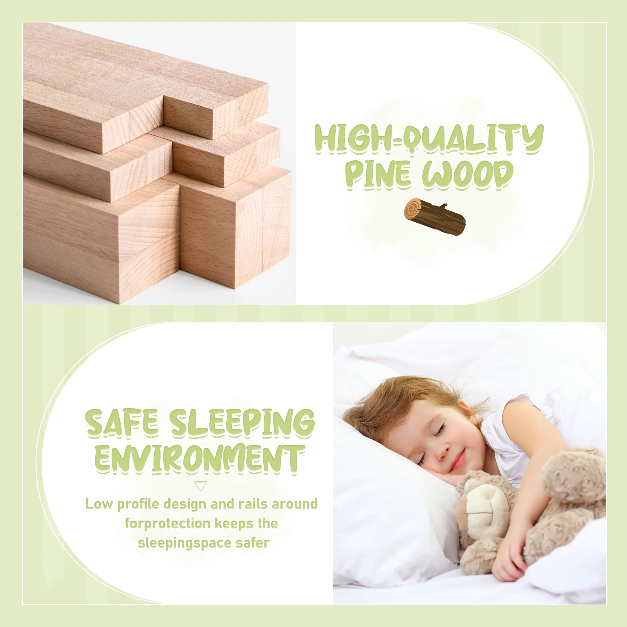 Twin Size Bed Floor Bed with Safety Guardrails and Door for Kids Toddlers, Natural(Twin/Natural) - Image 5