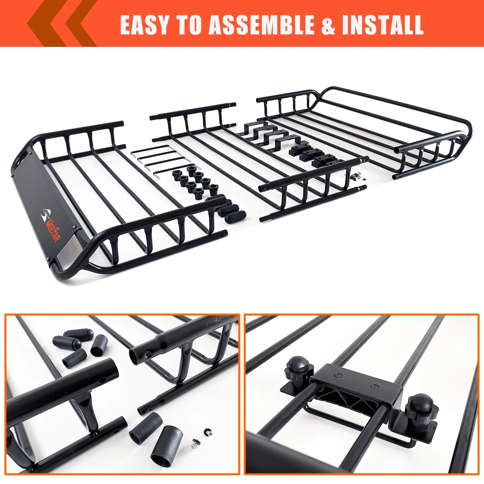 Universal Rooftop Roof Rack Steel Cargo Carrier Basket Size 51" X 36" X 5" + Soft Shell Waterproof Cargo Bag 15 Cu.ft (44" 34" 17") Combo - Image 4