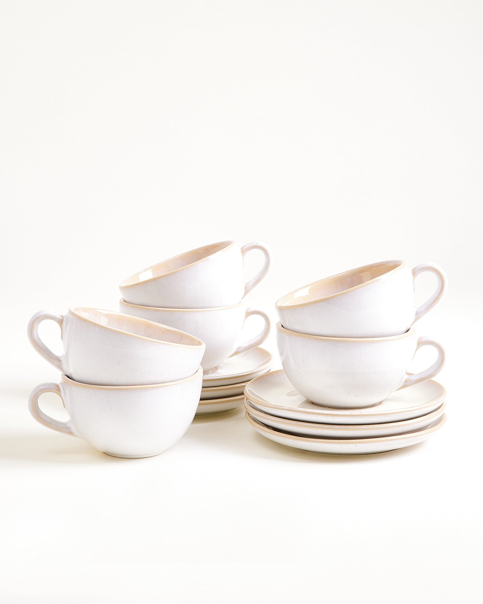 AREIA - SMALL CAPPUCCINO CUP & SAUCER CLASSIC SAND SET OF 6