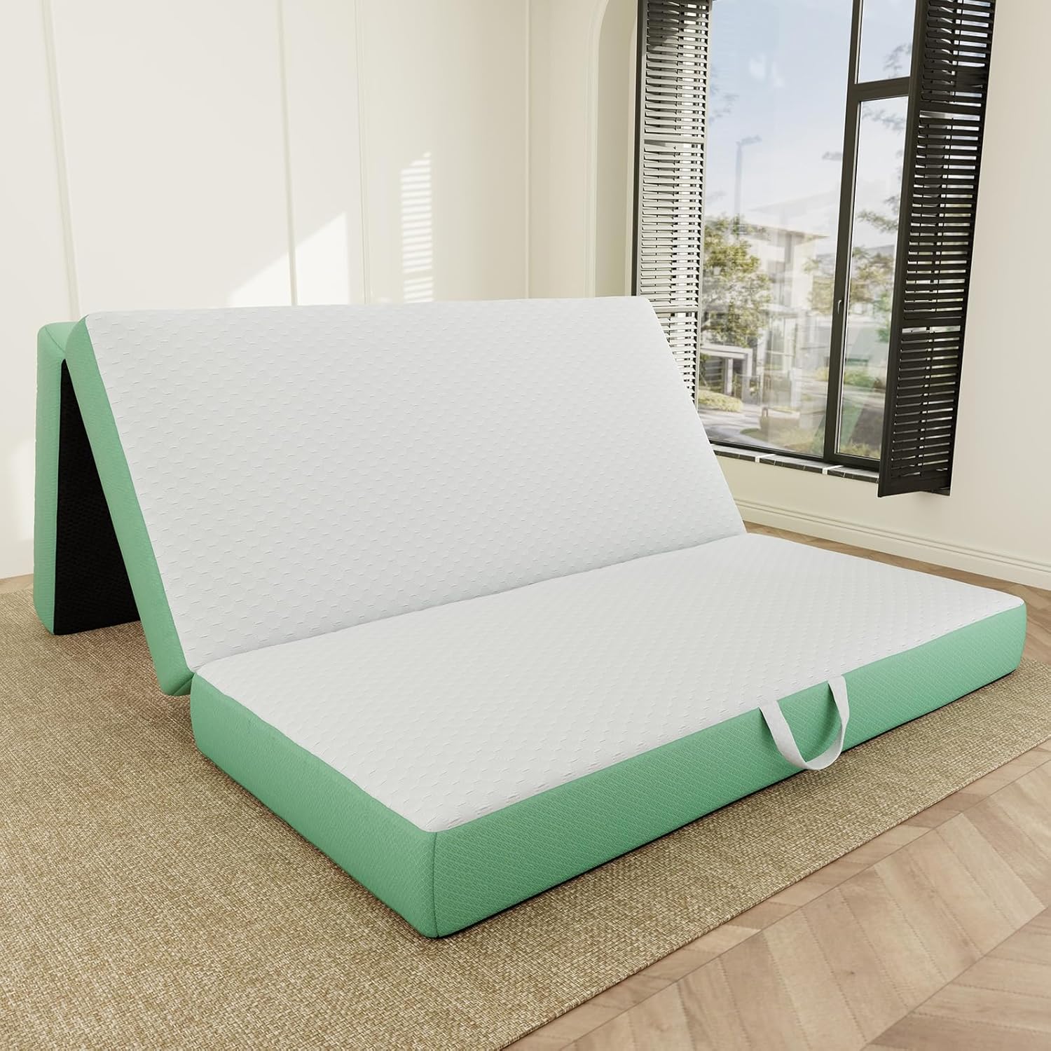 Memory Foam Trifold Mattress, Full Portable Floor Bed 6 Inch, Foldable Mat with Washable Cover, Handle & Non-Slip Bottom, for RV, Travel, Camping, Yoga, 73
