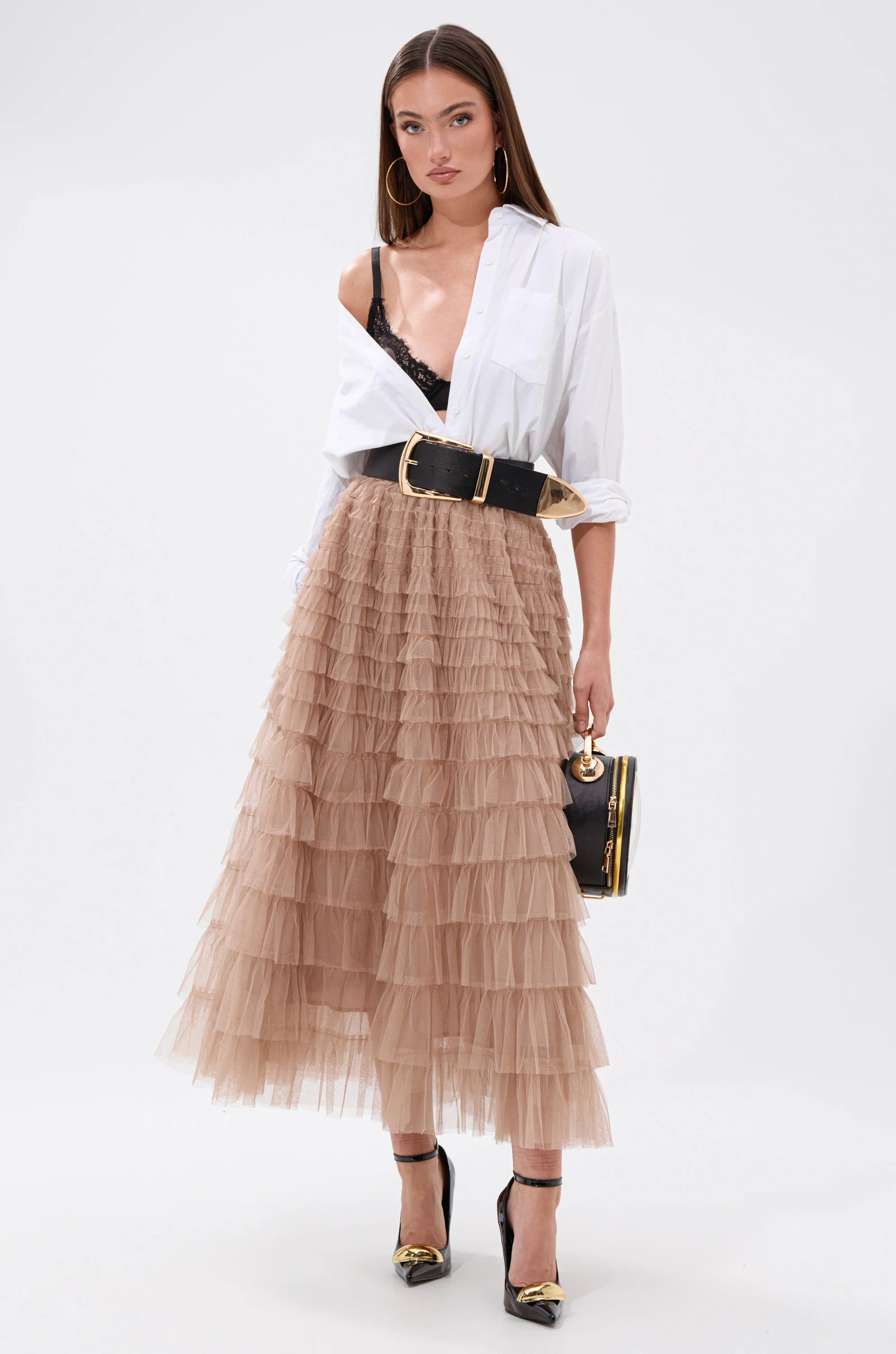 STARS ALIGNED MESH RUFFLE MAXI SKIRT - Akira Store