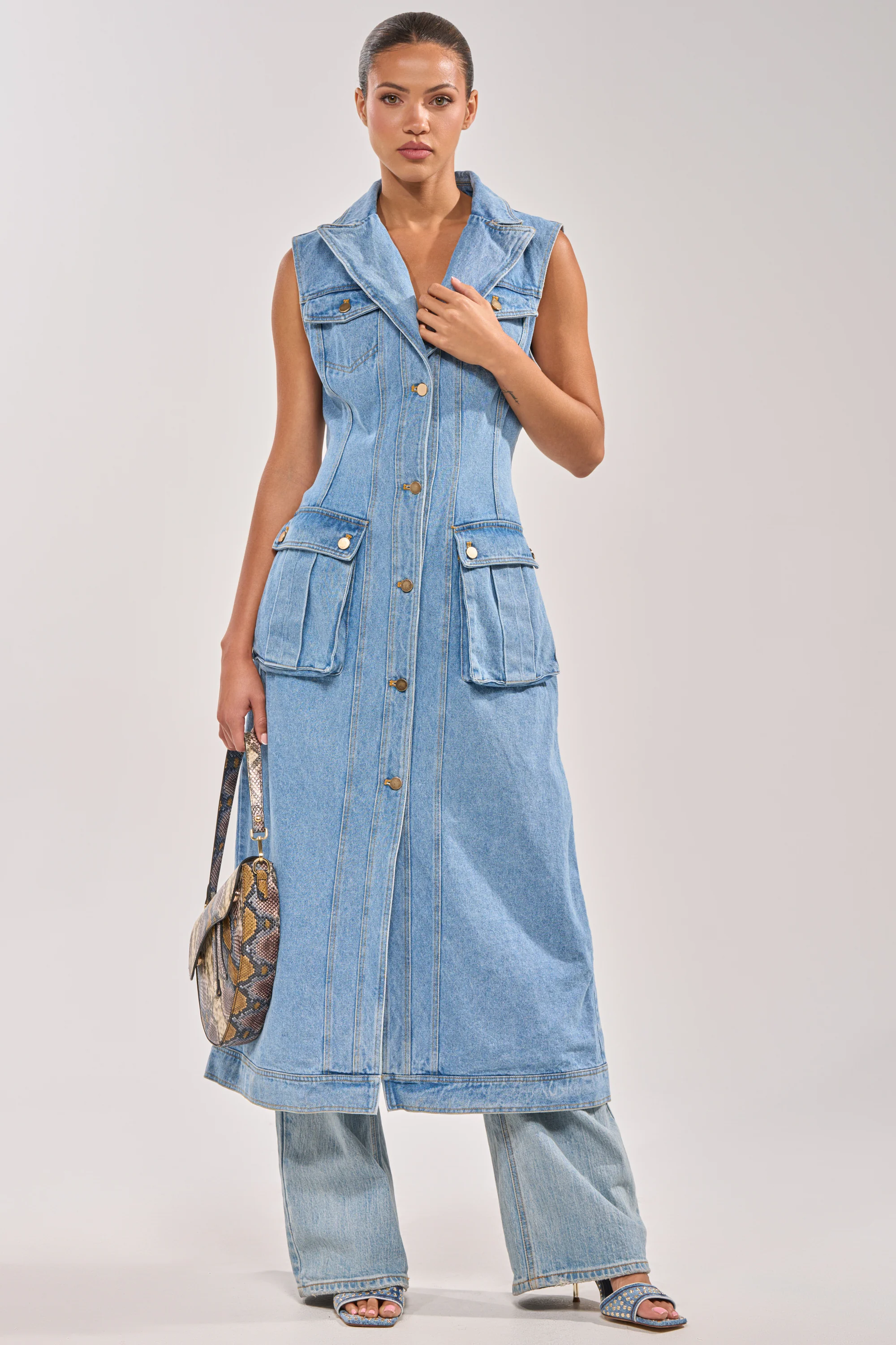 GOTTA DIP LONG DENIM VEST - Akira Store