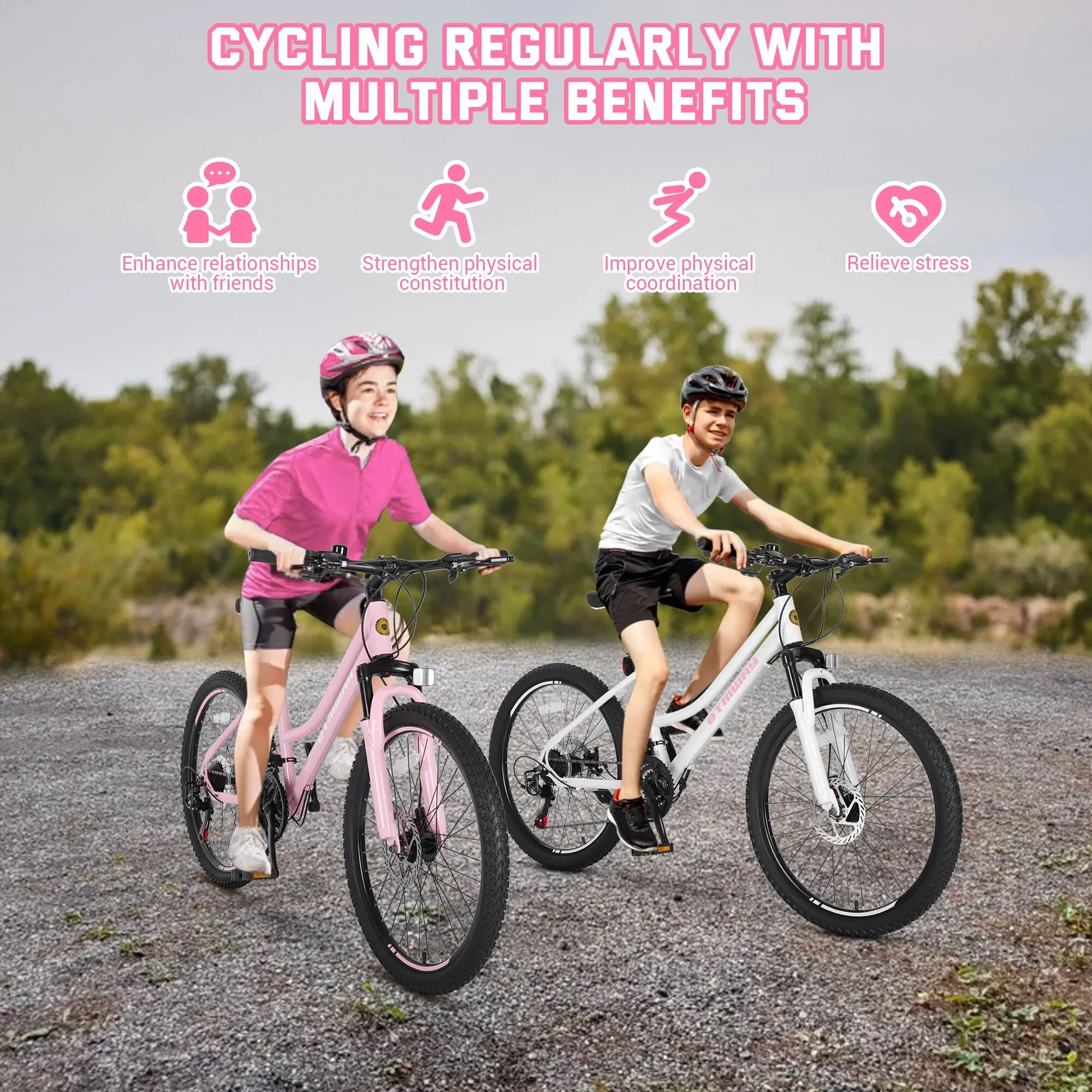 SHINPT 24 Mountain Bike for Teenagers and Adult, Mountain Bicycles with Dual Disc Brakes, Shimano 21 Speeds Bicycles for Men Women, Adult Bicycle with Comfort Saddle, Commuter Bike