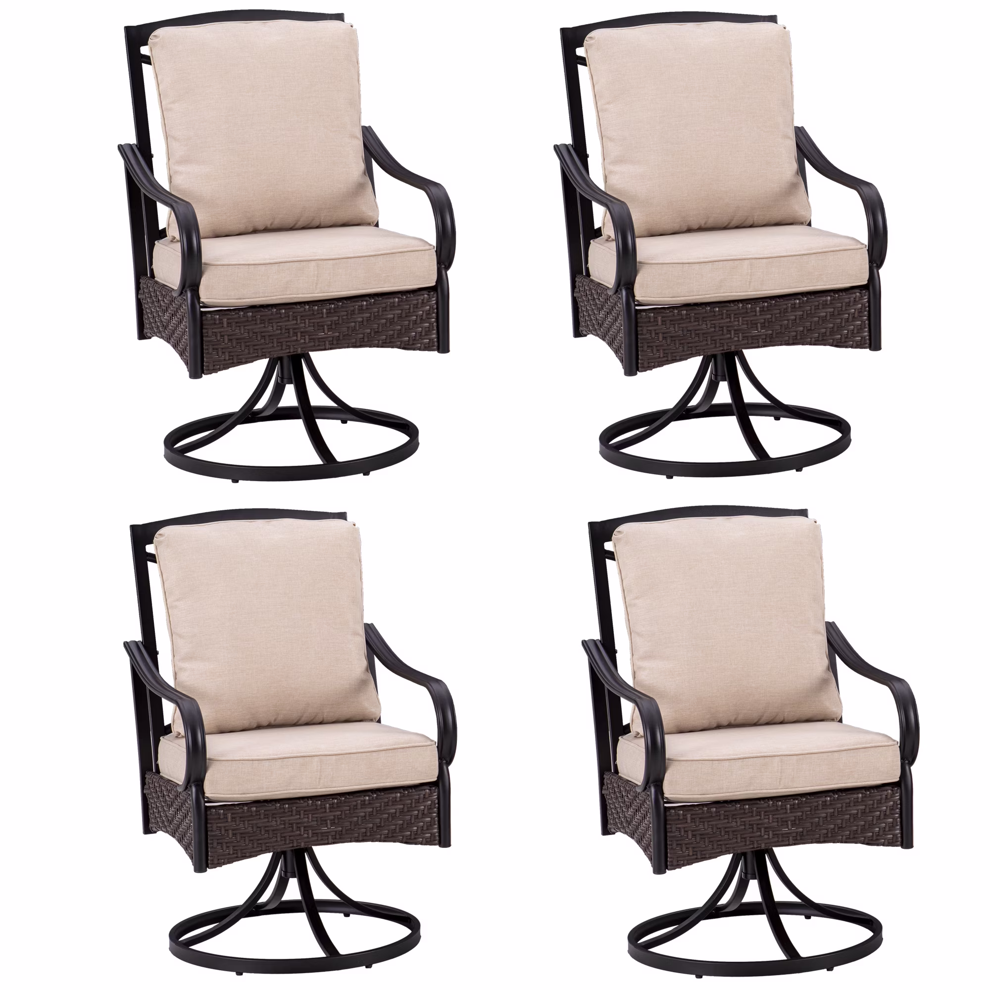 Patio Swivel Dining Chairs Set of 4 with Beige Cushions(4)