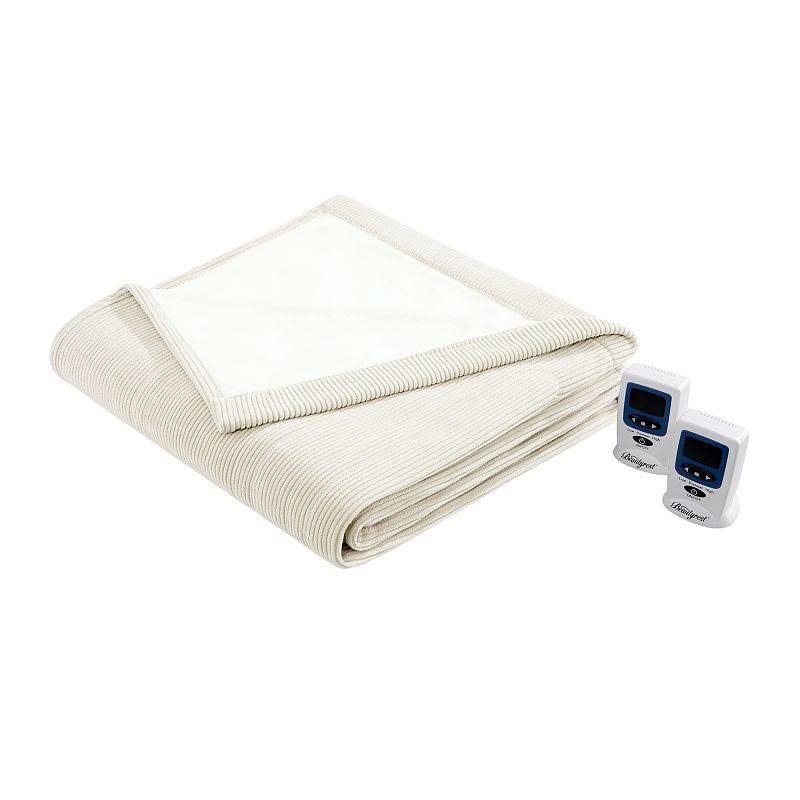 Beautyrest Heated Ribbed Microfleece Blanket, Ivory, Queen