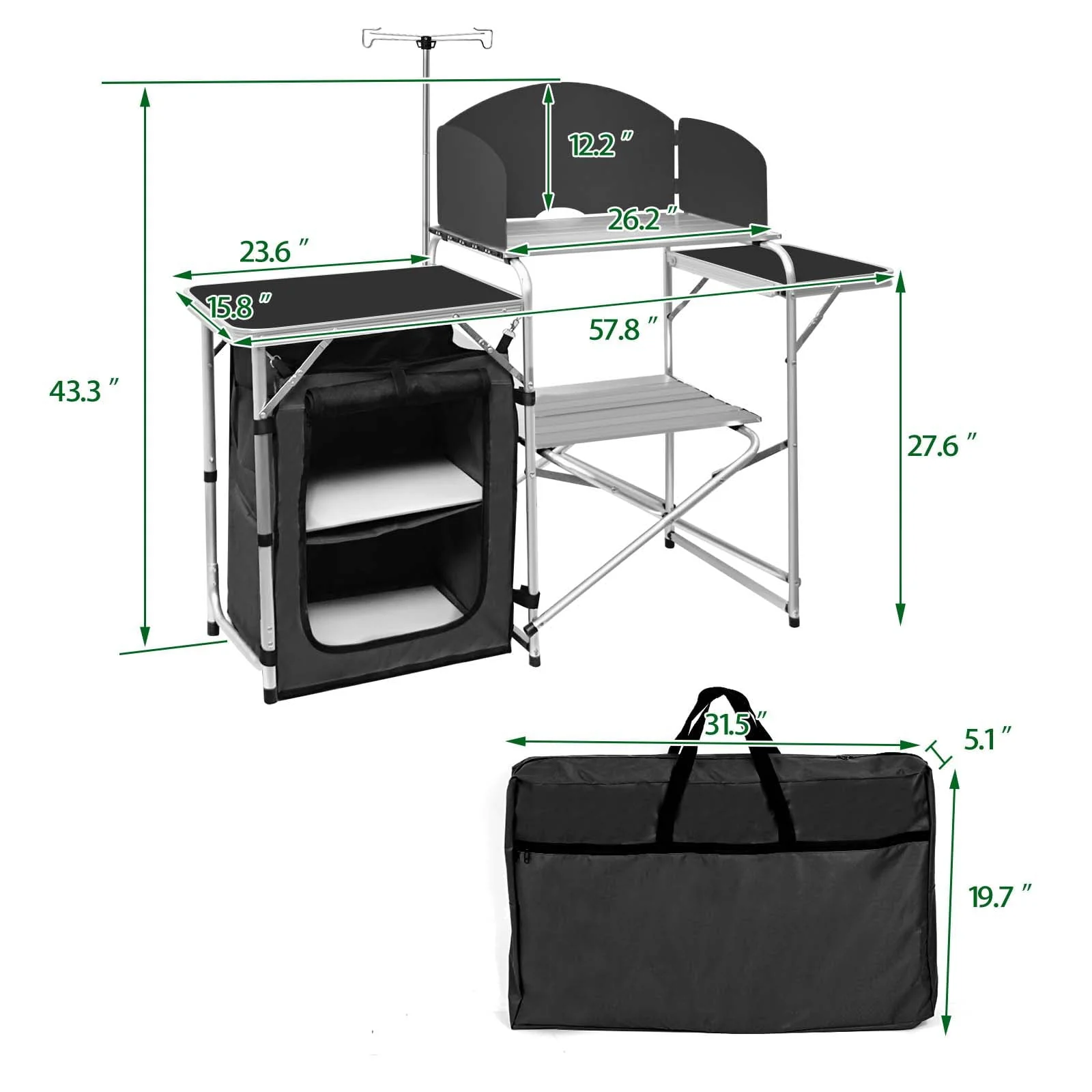 Camping Kitchen Station Aluminum Outdoor Cook Table Camping Table Black - Image 5