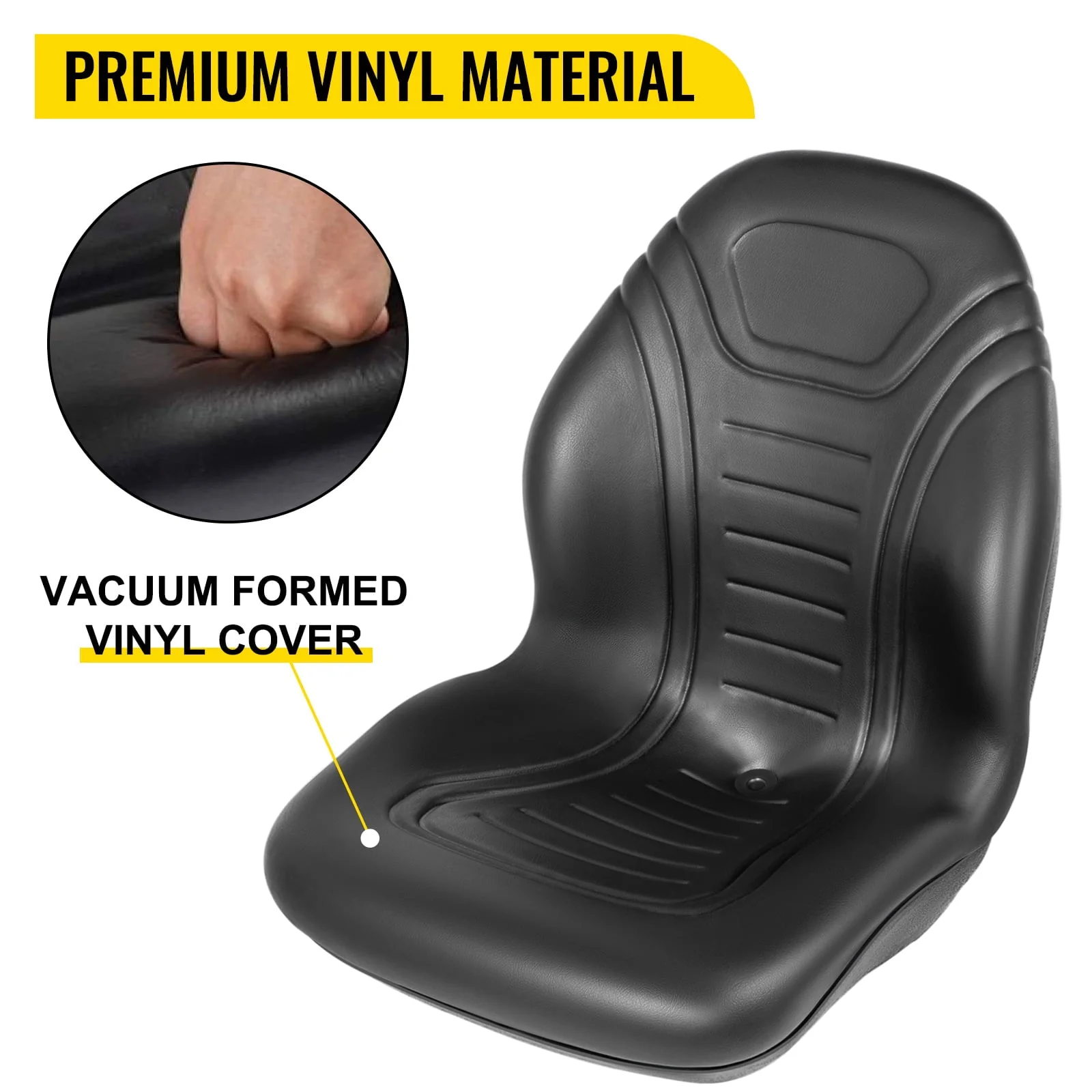 2pcs Universal Tractor Seat Replacement,Compact High Back Mower Seat Pair,Black Vinyl Forklift Seat,Central Drain Hole Skid Steer Seat with Mounting Bolt Patterns of 8" x 11 5" 11 25" x 11 5" Image 3
