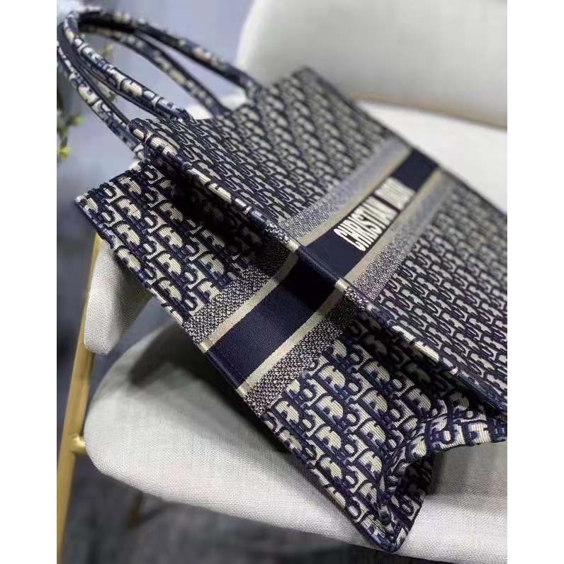 CD Unisex CD Large Book Tote Navy Blue CD Oblique Embroidery