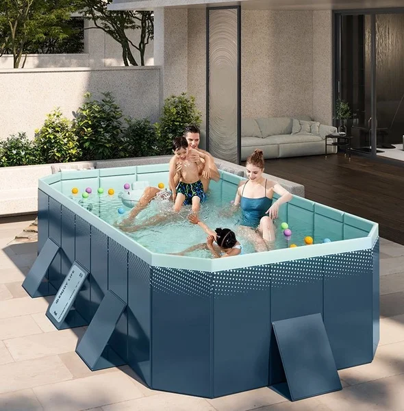 101"Foldable Swimming Pool for 1-6 People,Non-Inflatable Above Ground Garden Pool for Kids, Family(Blue)(100.78" x 65.74" x 19.68"/Blue) - Image 8