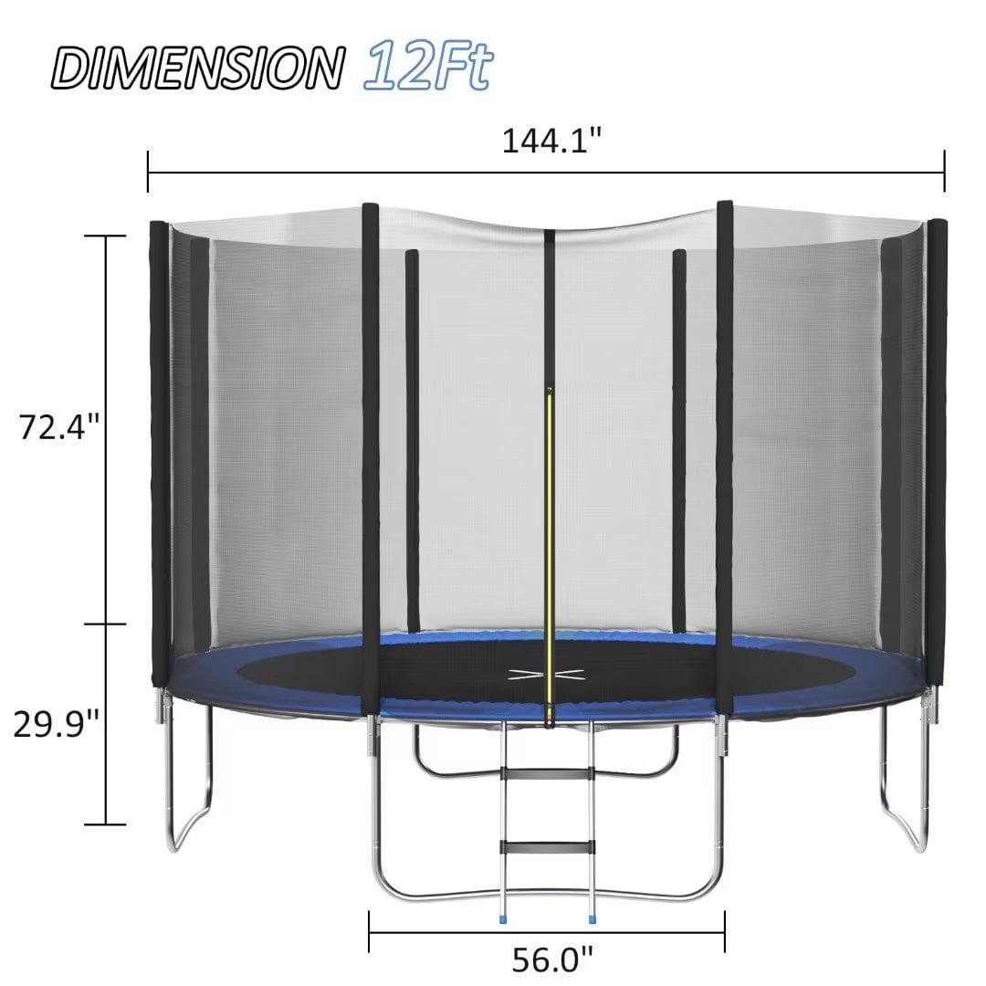 Vineego Trampoline 12FT Outdoor Recreational Jumping Bed with Safety Net & Ladder Backyard Trampolines.blue