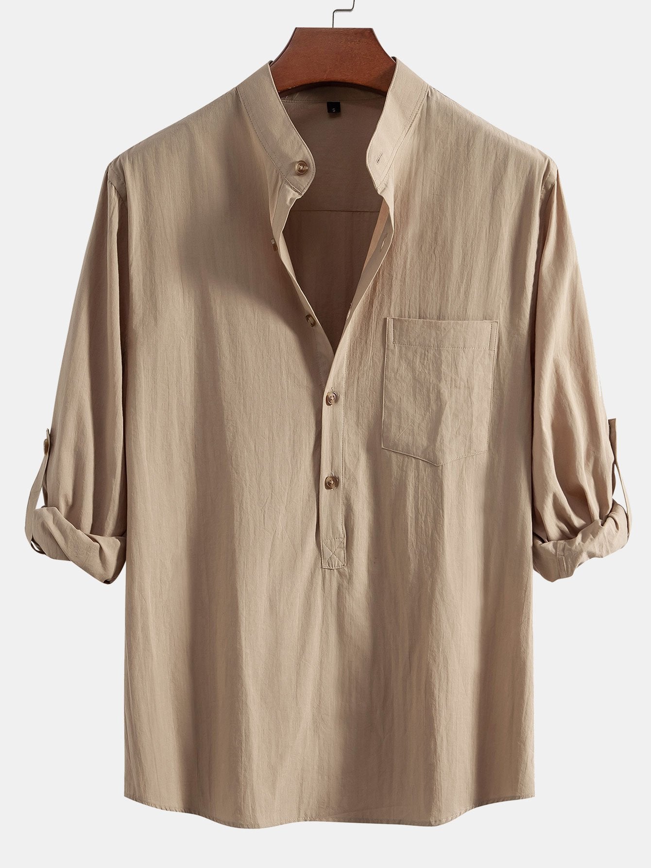 Chemise à manches longues aspect lin et col Henley