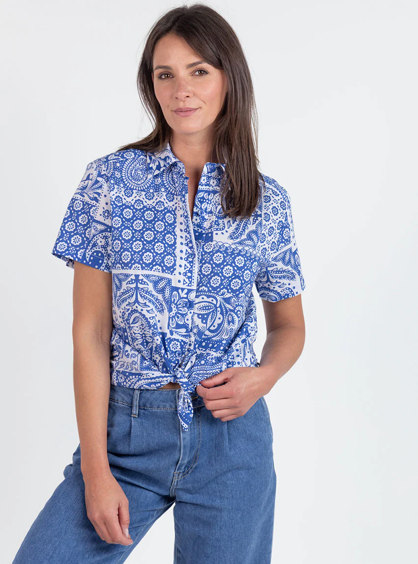 Chemisier en coton rayé bleu atlantique