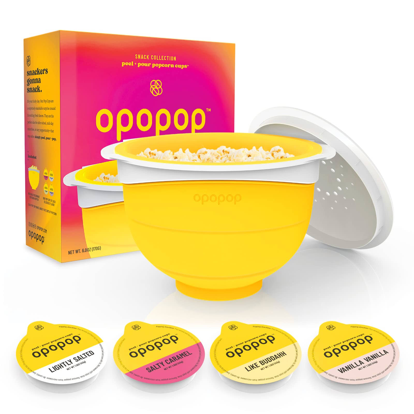 Opopop Microwave Popcorn - Pop Cups Popcorn Kit, Non-GMO Gourmet Popcorn Kernels & Flavoring (Popper and 4 Pop Cups)