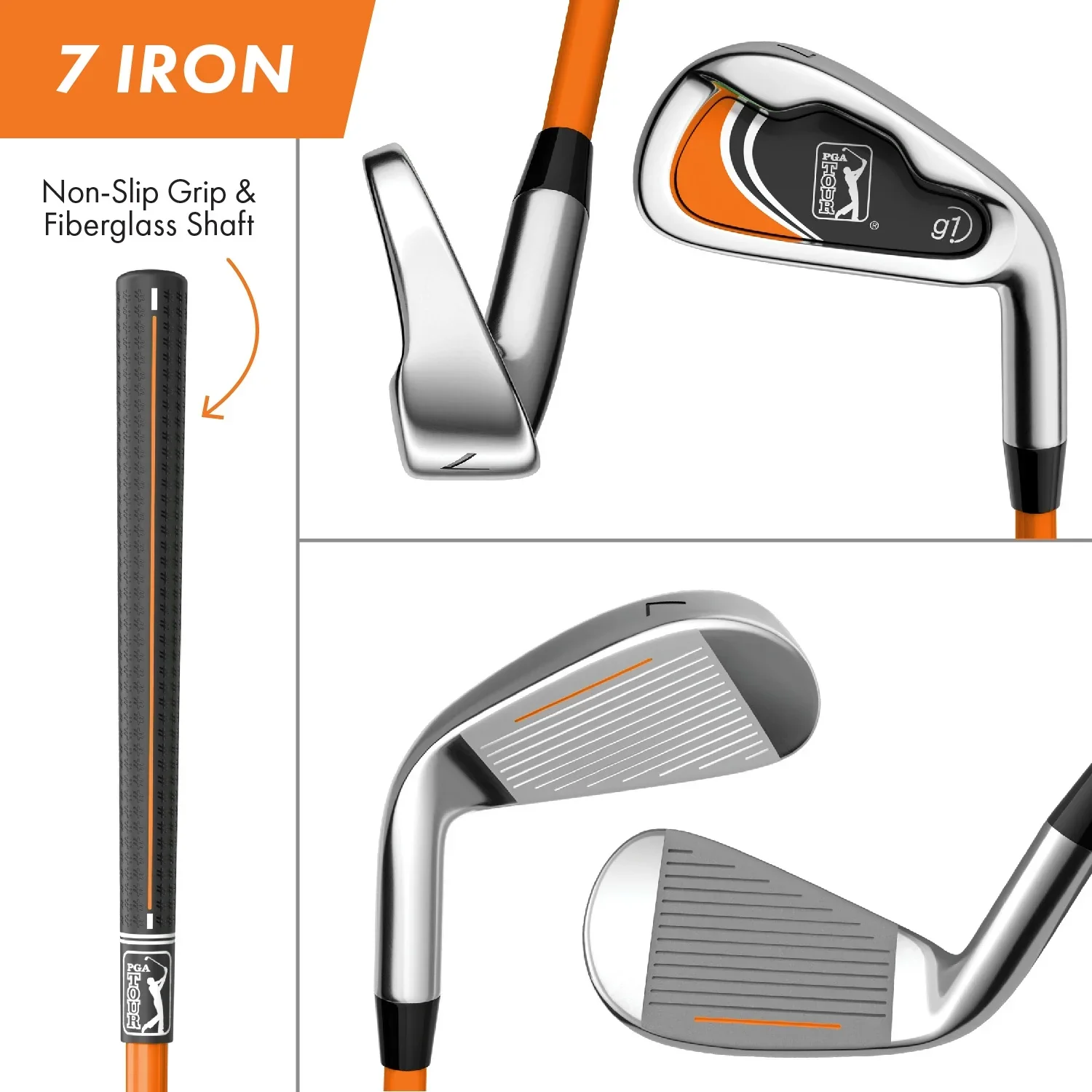 PGA Tour Right-Handed 10 Piece Kids Golf Club Stand Bag Set; Player Height 4'8 - 5'2, Ages 8-12