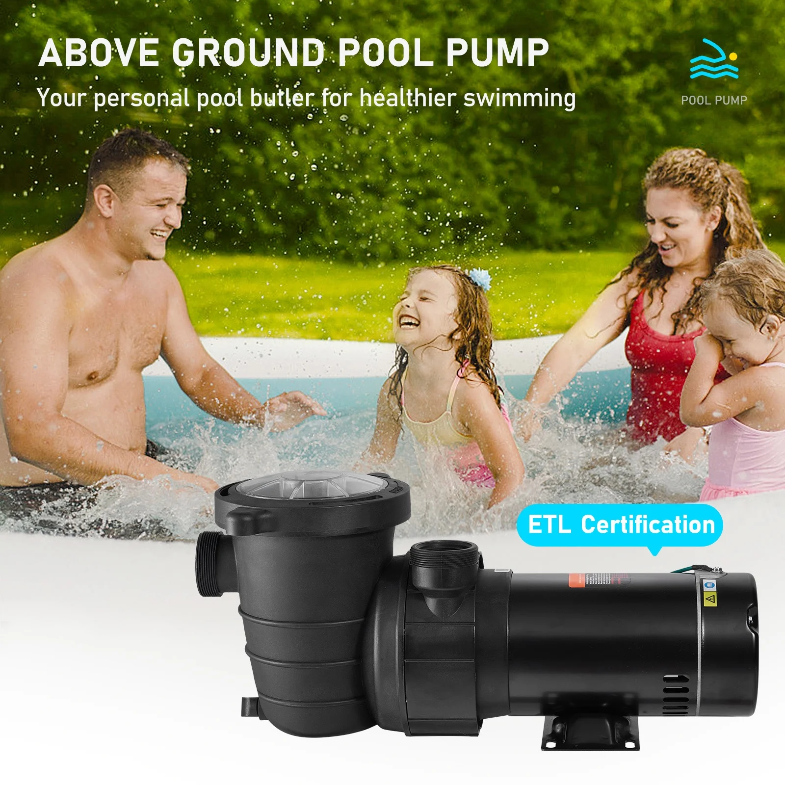 BENTISM Swimming Pool Pump, 2HP 115V, 1500W Single Speed Pumps for Above Ground Pool W/ Strainer Basket, 5400GPH Max. Flow, Certification of ETL