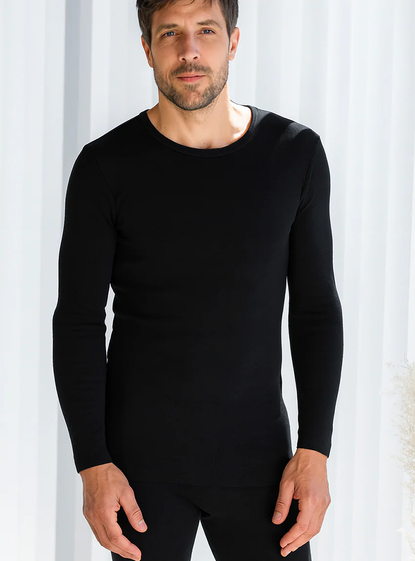 Tee-shirt manches longues thermique homme en laine noir