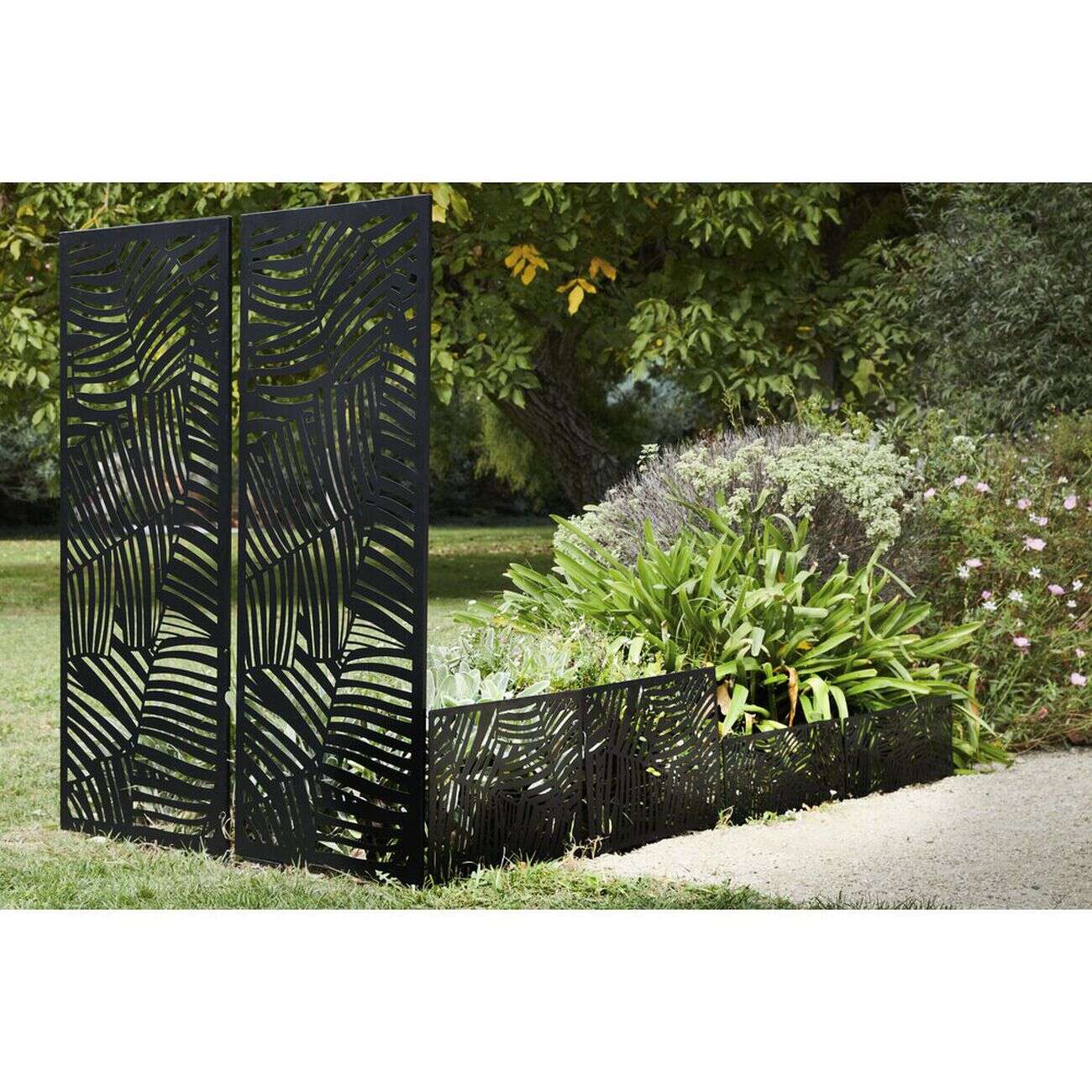 Bordure de jardin métal design feuillage ajouré noir 50xH41,5 cm
