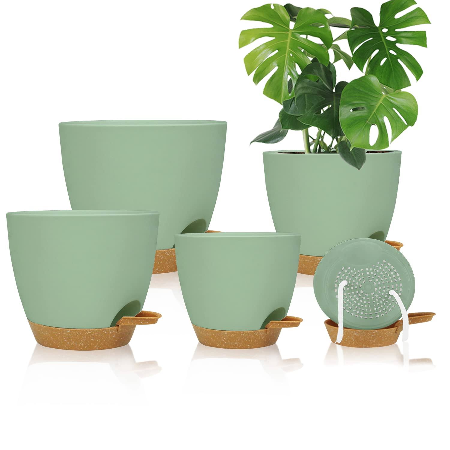 Self Watering Planters with Drainage Holes Reservoir,Nursery Planting Pot for Indoor Decor Garden Plants Succulents,Snake Plant, African Violet