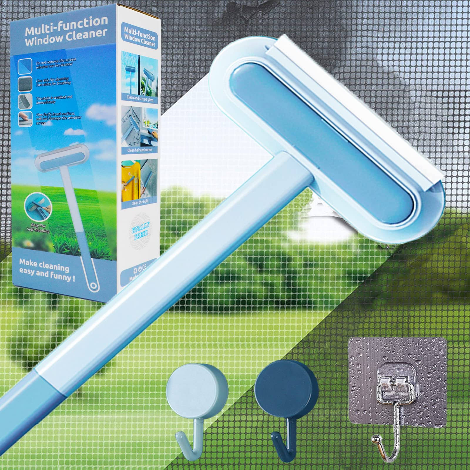 Magic Window Screen Cleaner Brush 4 in 1 with Handle, Also Suitable for Window Washer Squeegee Kit, Window Track or Seal Cleaning Tools